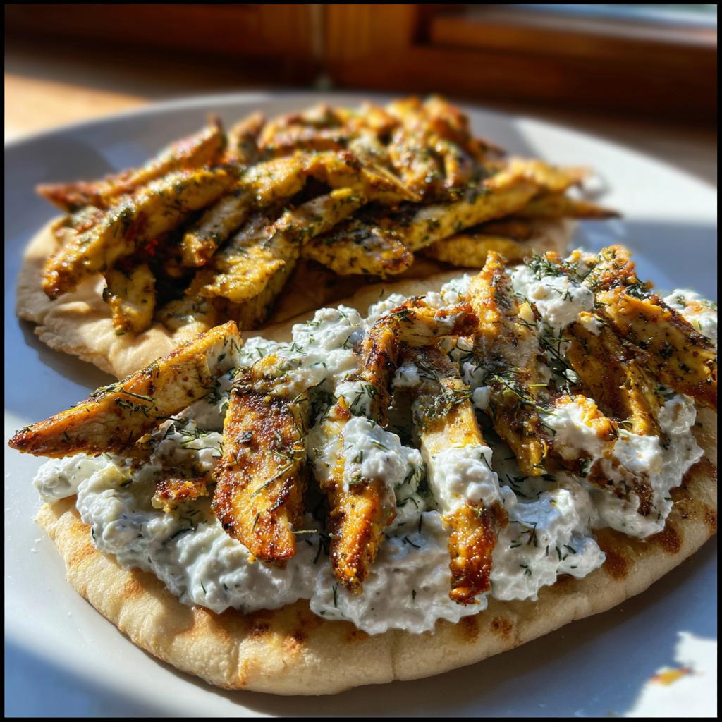 Mediterrane Hähnchen-Gyros mit cremigem Feta-Tzatziki