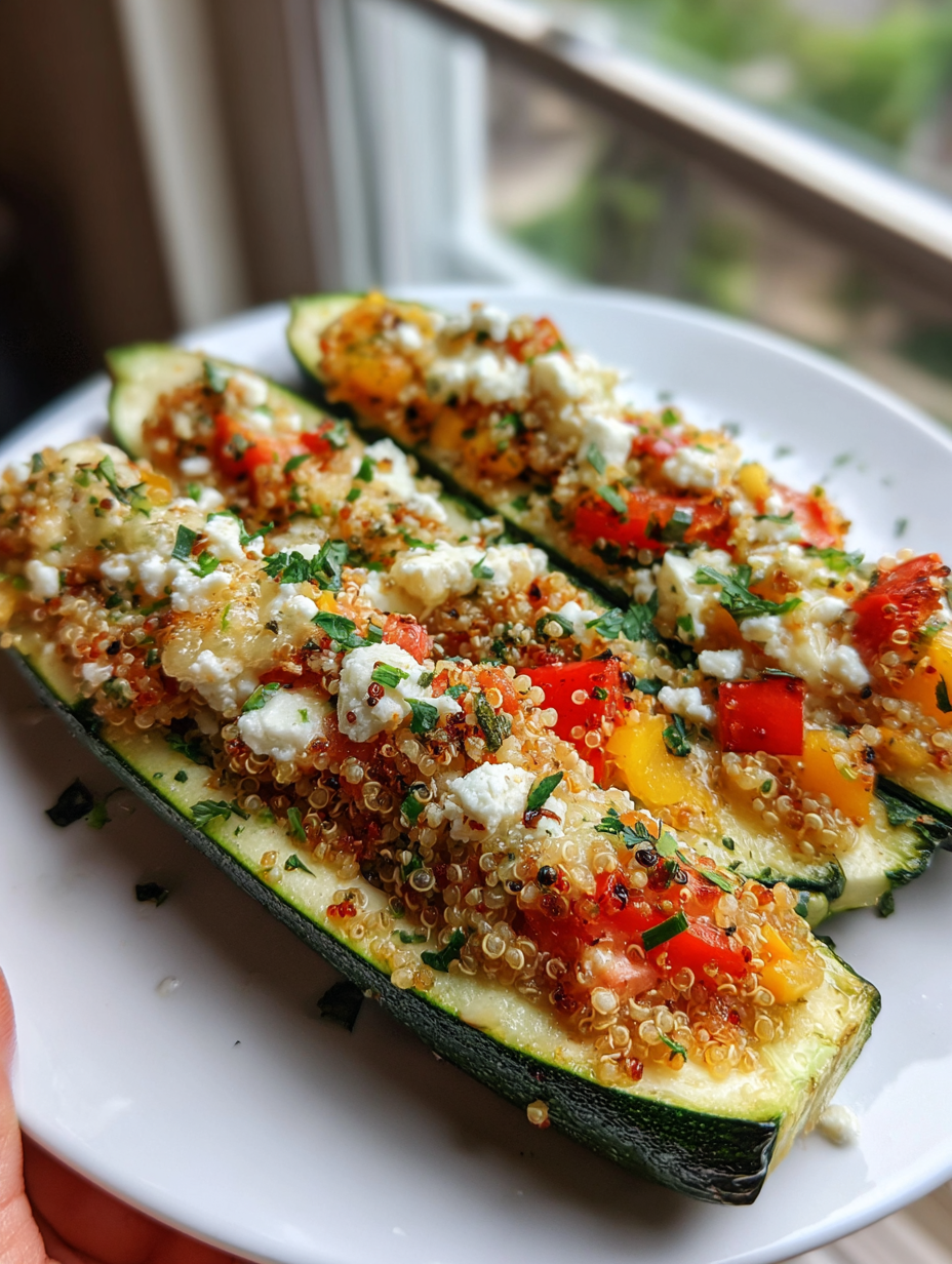 Delicious Rezept für gefüllte Zucchini mit Quinoa und Feta — rezept für gefüllte zucchini
