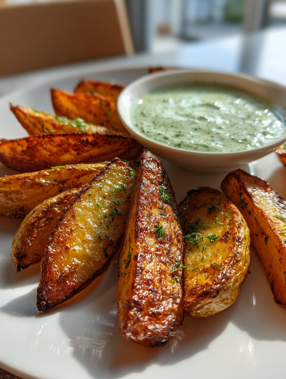 Krosse Airfryer-Kartoffelecken mit Kräuter-Dip: Rezepte für den airfryer — rezepte für den airfryer