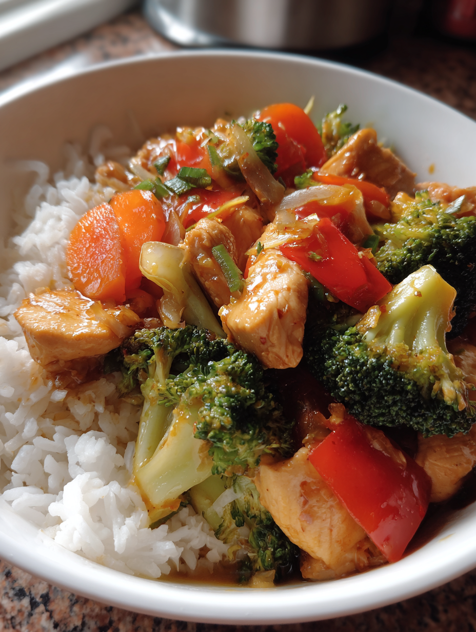 Schnelle Gemüsepfanne mit Hähnchen und Reis: schnelle rezepte abendessen
