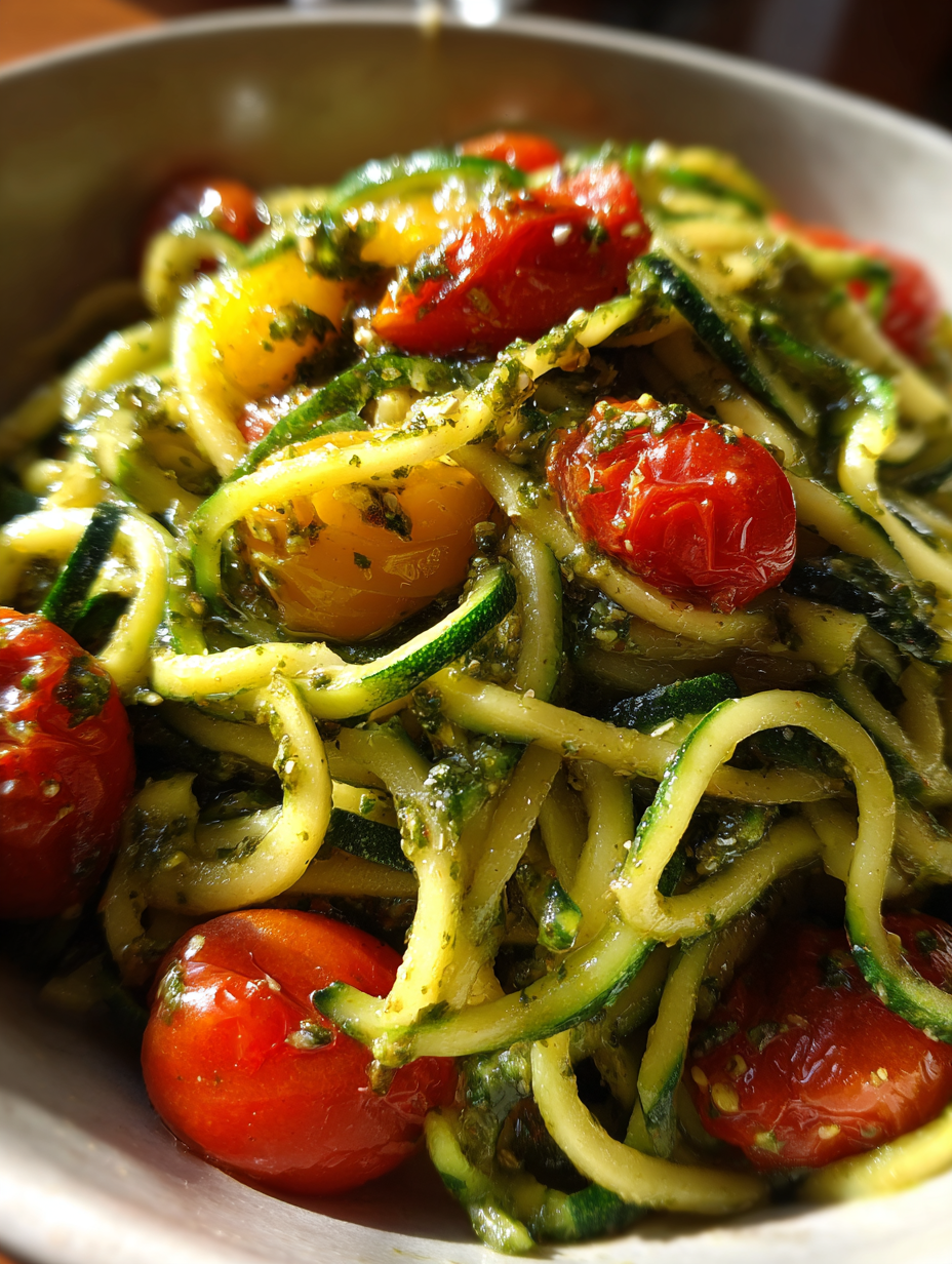 Zucchini-Nudeln mit Pesto und Kirschtomaten: Zucchini Rezepte einfach — zucchini rezepte